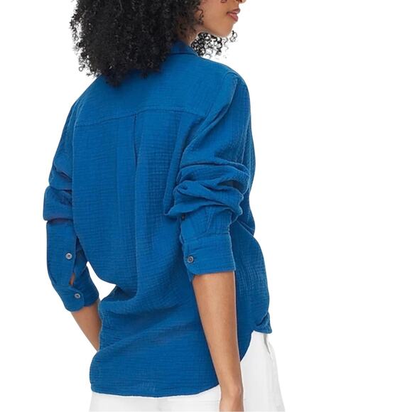 J.Crew Factory Double Gauze Button Up Shirt Blue Small NWT Cotton - Picture 2 of 6